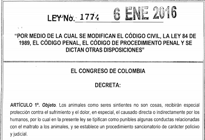 Ley 1774 de 2016 que castiga el maltrato animal en Colombia