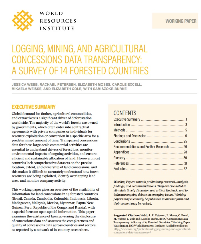 Logging, Mining, And Agricultural Concessions Data Transparency: A Survey Of 14 Forested Countries