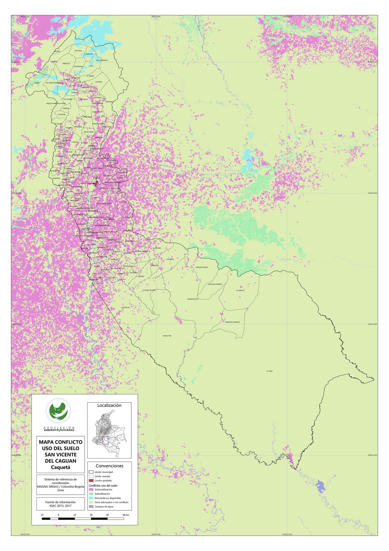 Mapa Conflicto uso del suelo San Vicente del Caguán - Caquetá
