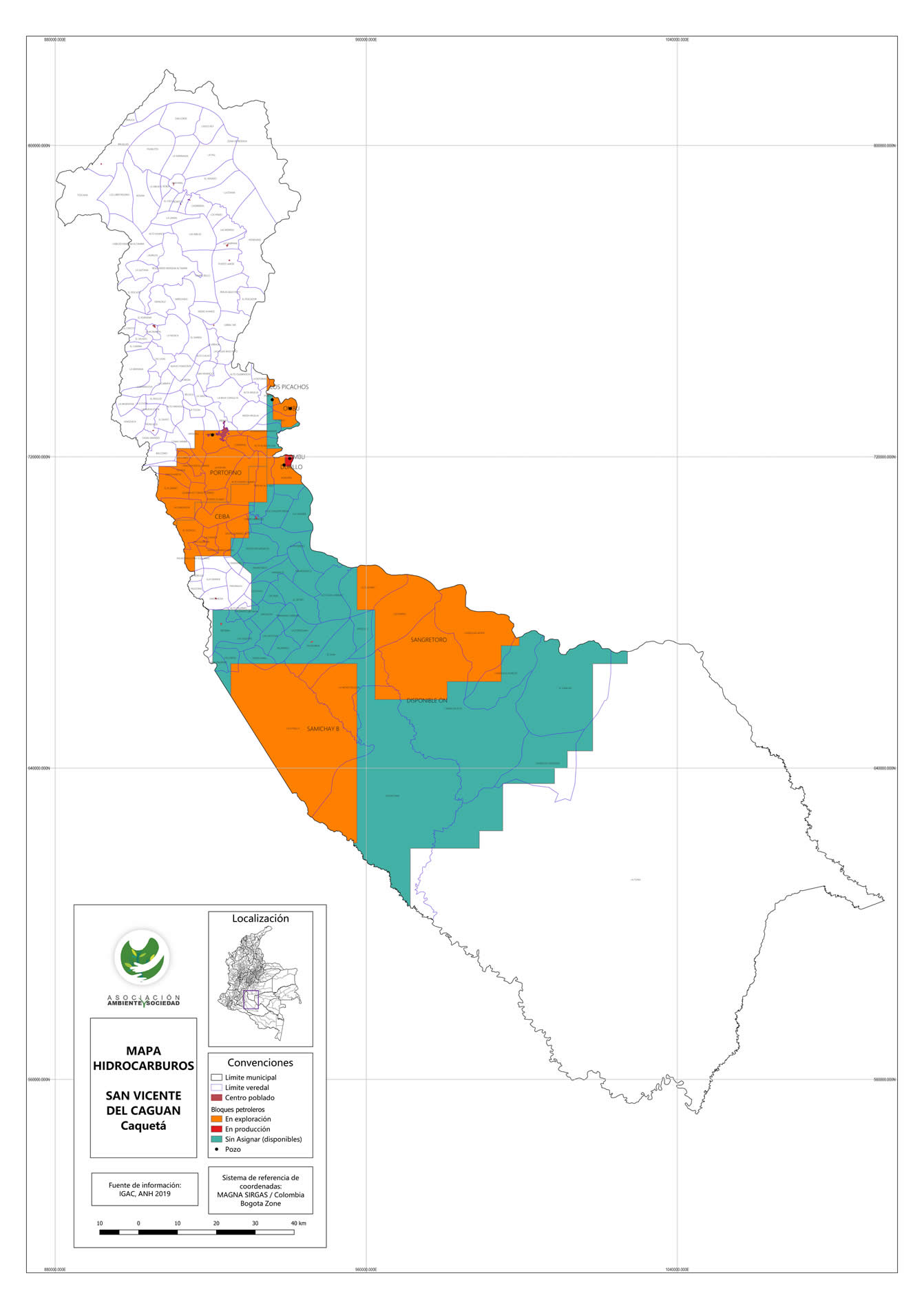 Mapa Hidrocarburos en San Vicente del Caguán - Caquetá