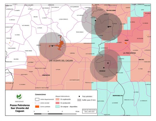 Mapa Pozos petroleros en San Vicente del Cagu&aacute;n - Caquet&aacute;