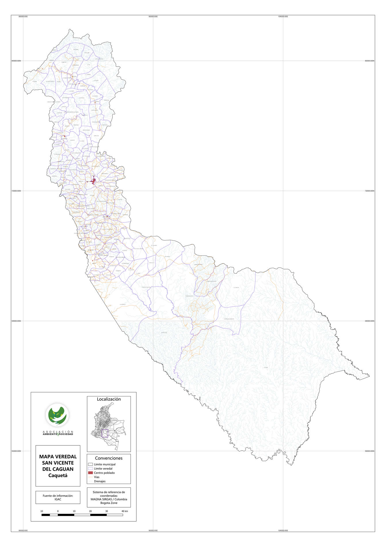 Mapa Veredas de San Vicente del Caguán - Caquetá